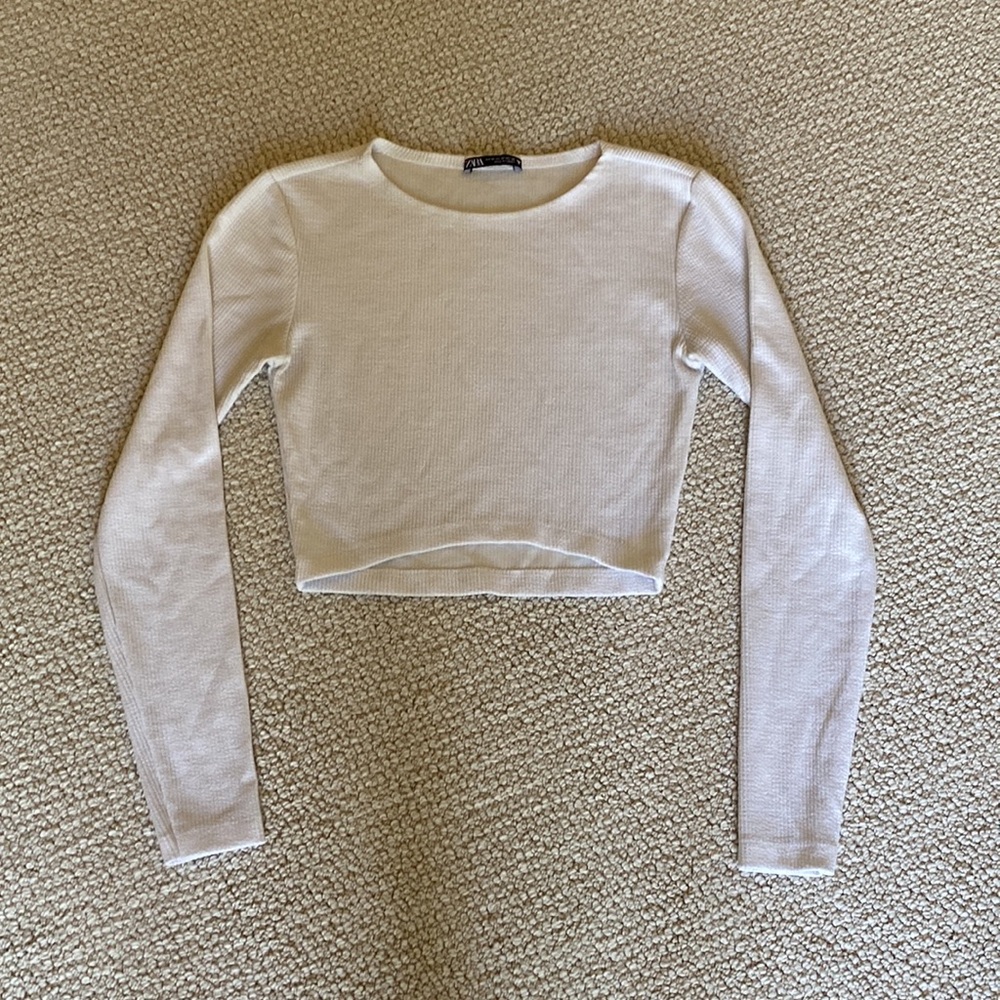 ZARA white long sleeve crop shirt. Size M. - Picture 3 of 7